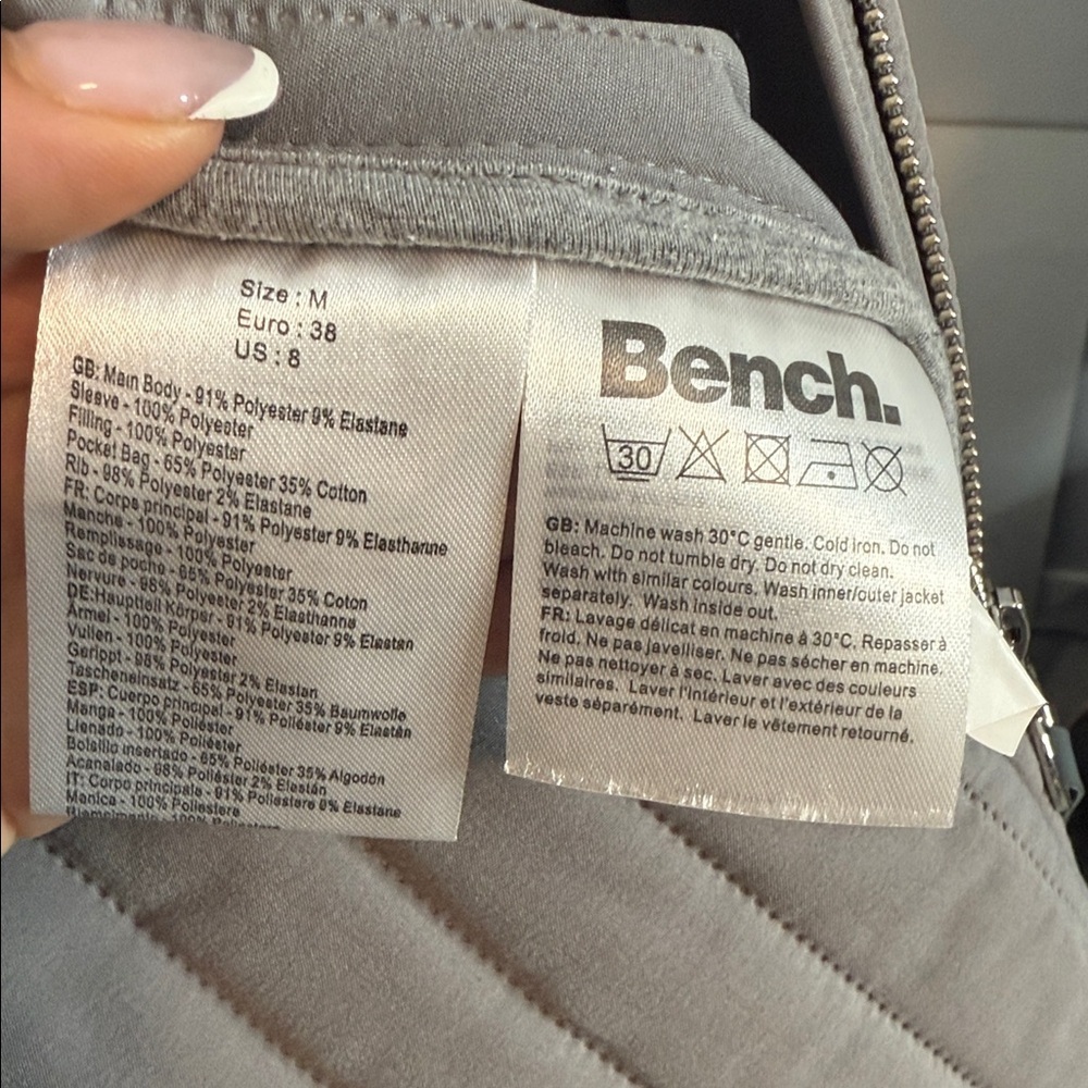Bench | Grey Hooded Midi length Jacket yellow trim - quilted stitching - Medium - Picture 7 of 8